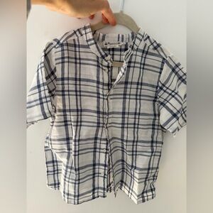 Bonpoint Lightweight White & Navy Plaid Short-Sleeve Shirt